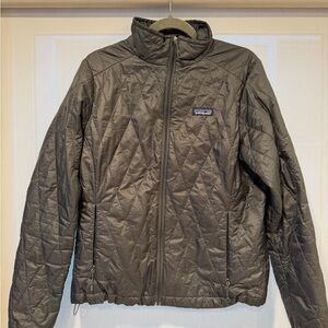 Patagonia Women's Jacket with Pink Interior and Gray Trim